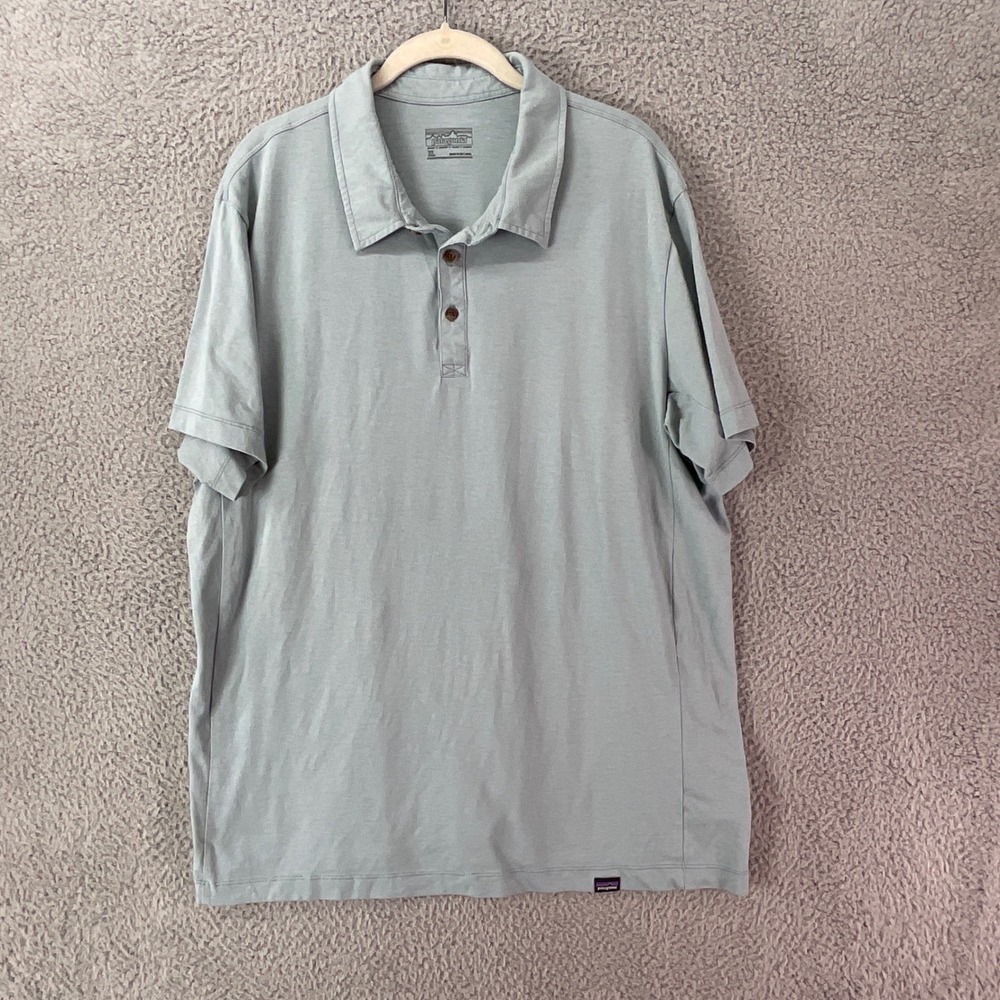 Patagonia Polo Shirt Men XL Blue Grey Short Sleeve Organic Cotton Outdoor Hiking